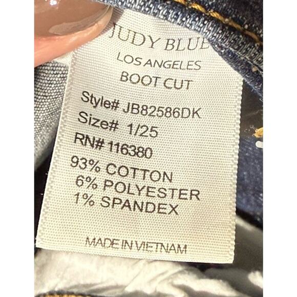 JUDY BLUE Jeans Women’s Sz 1/25 Blue Bootcut Mid Rise Stretch Faded Dark Wash - Picture 6 of 7